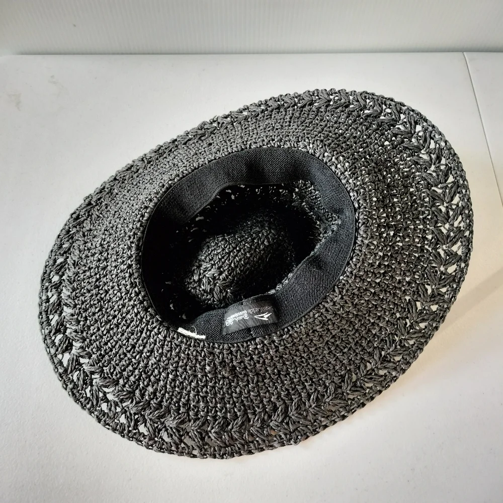 Black Woven Floppy Sun Hat Resortwear Beach Vacation Cruise Pool